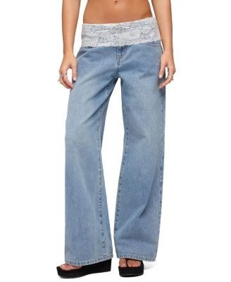 Edikted Lacey Foldover Low Rise Baggy Jeans