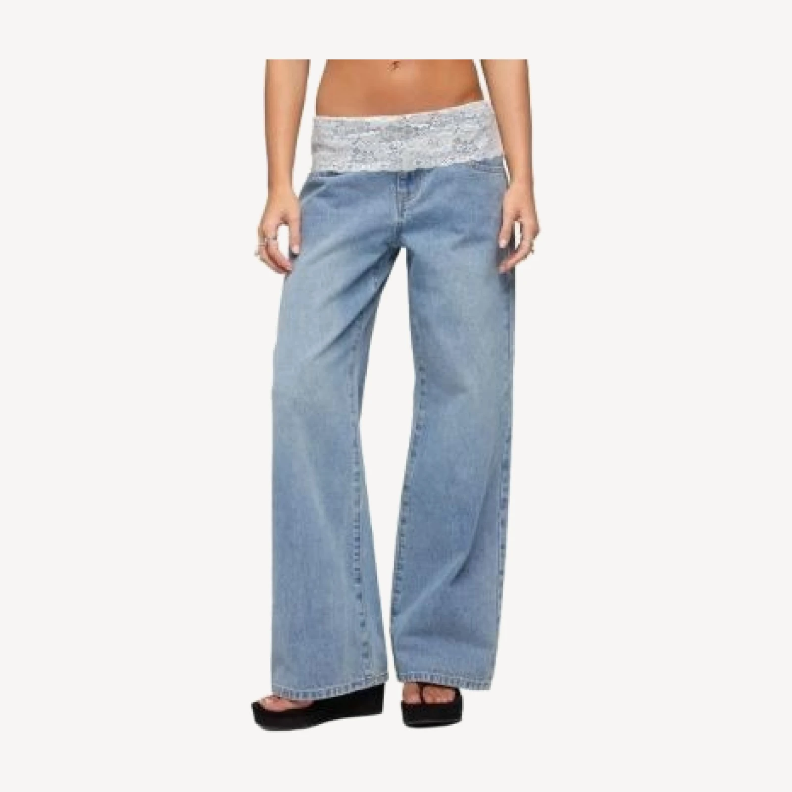 Edikted Lacey Foldover Low Rise Baggy Jeans