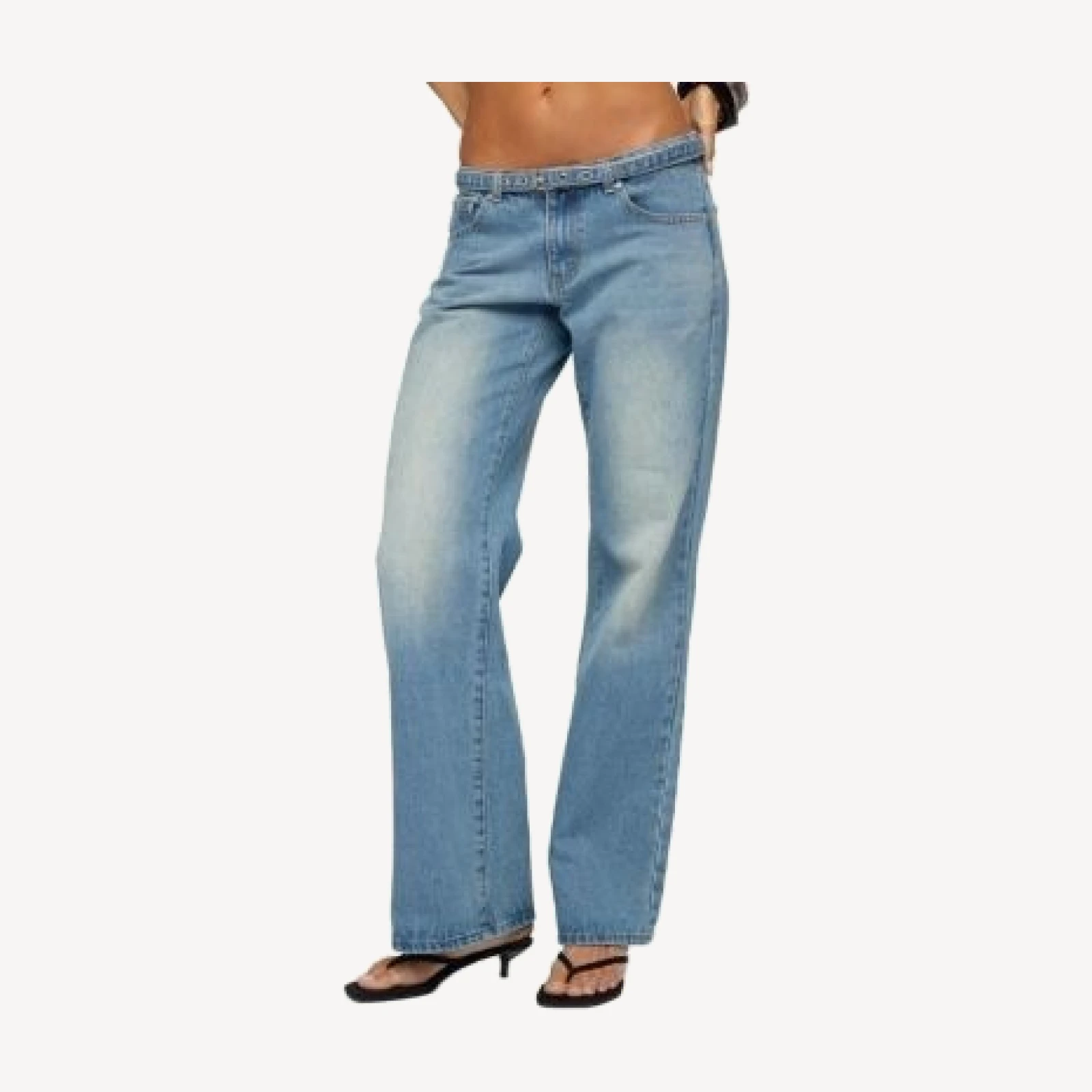 Edikted Belted Low Rise Straight Leg Jeans