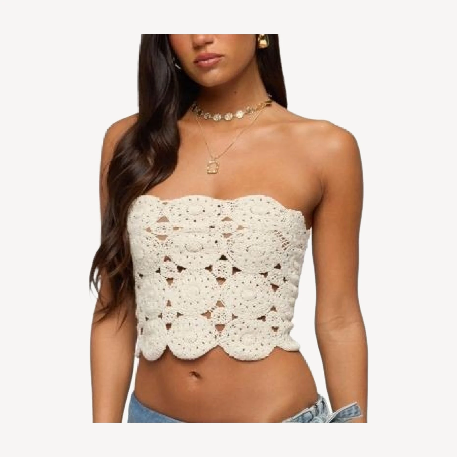 Edikted Laurin Crochet Strapless Top