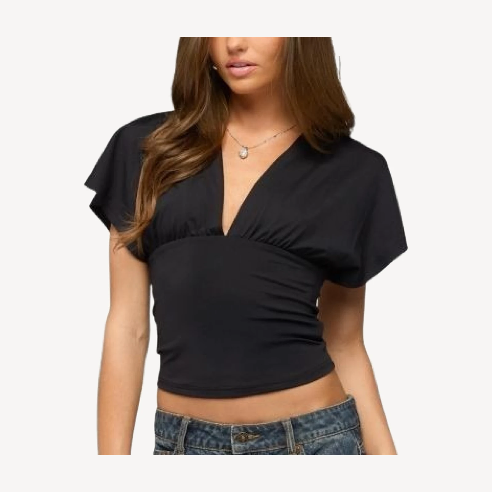 Edikted Salie Back Cutout Flutter Top