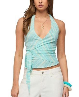 Edikted Aquarelle Striped Wrap Halter Top