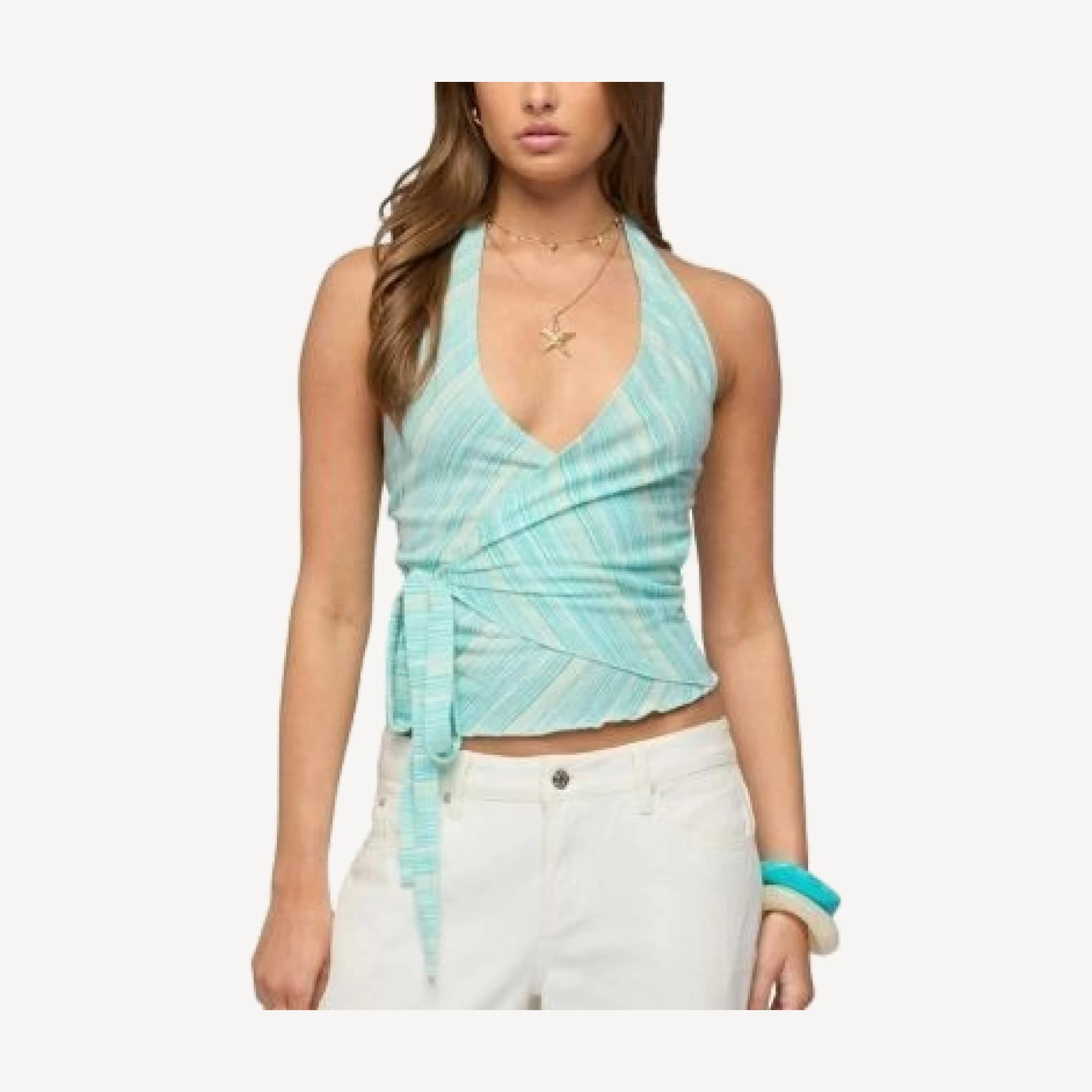 Edikted Aquarelle Striped Wrap Halter Top