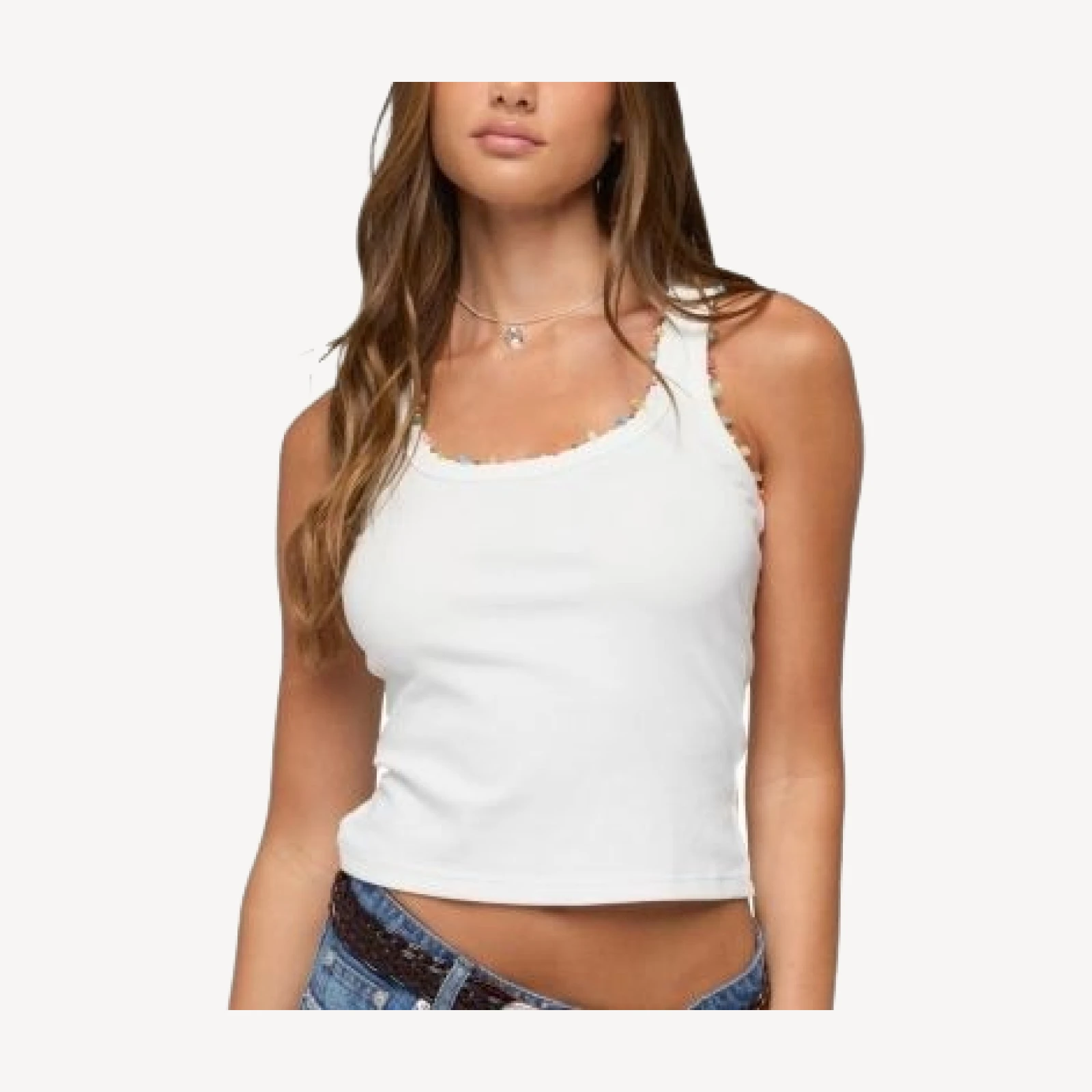 Edikted Gemstone & Bead Ribbed Tank Top