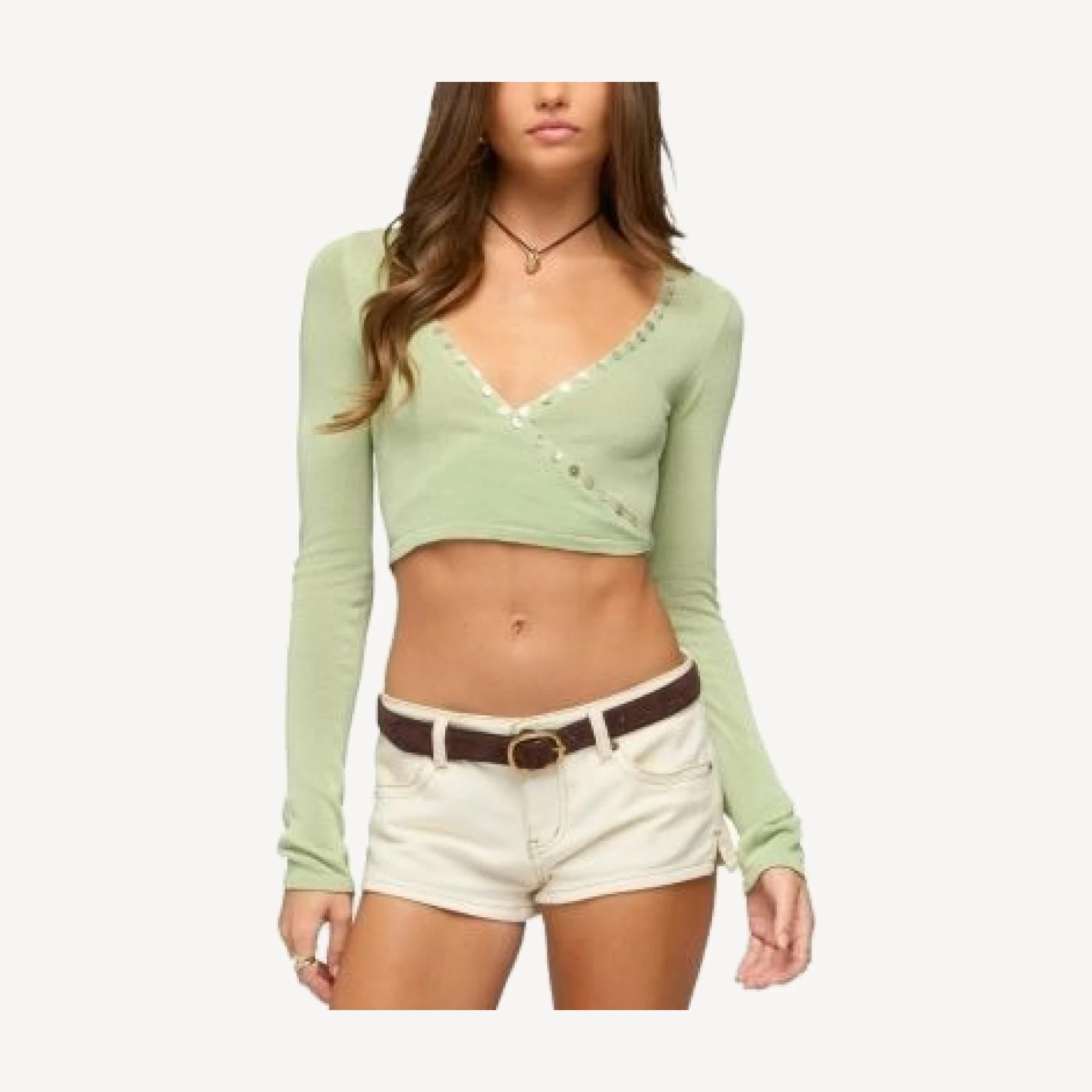Edikted Hyla Button Cropped Knit Wrap Top