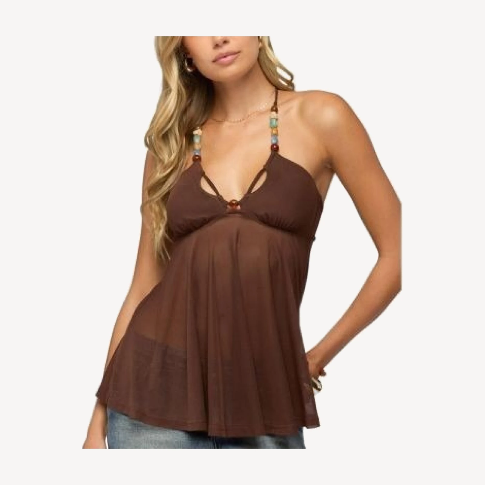 Edikted Alesi Beaded Tie Back Top