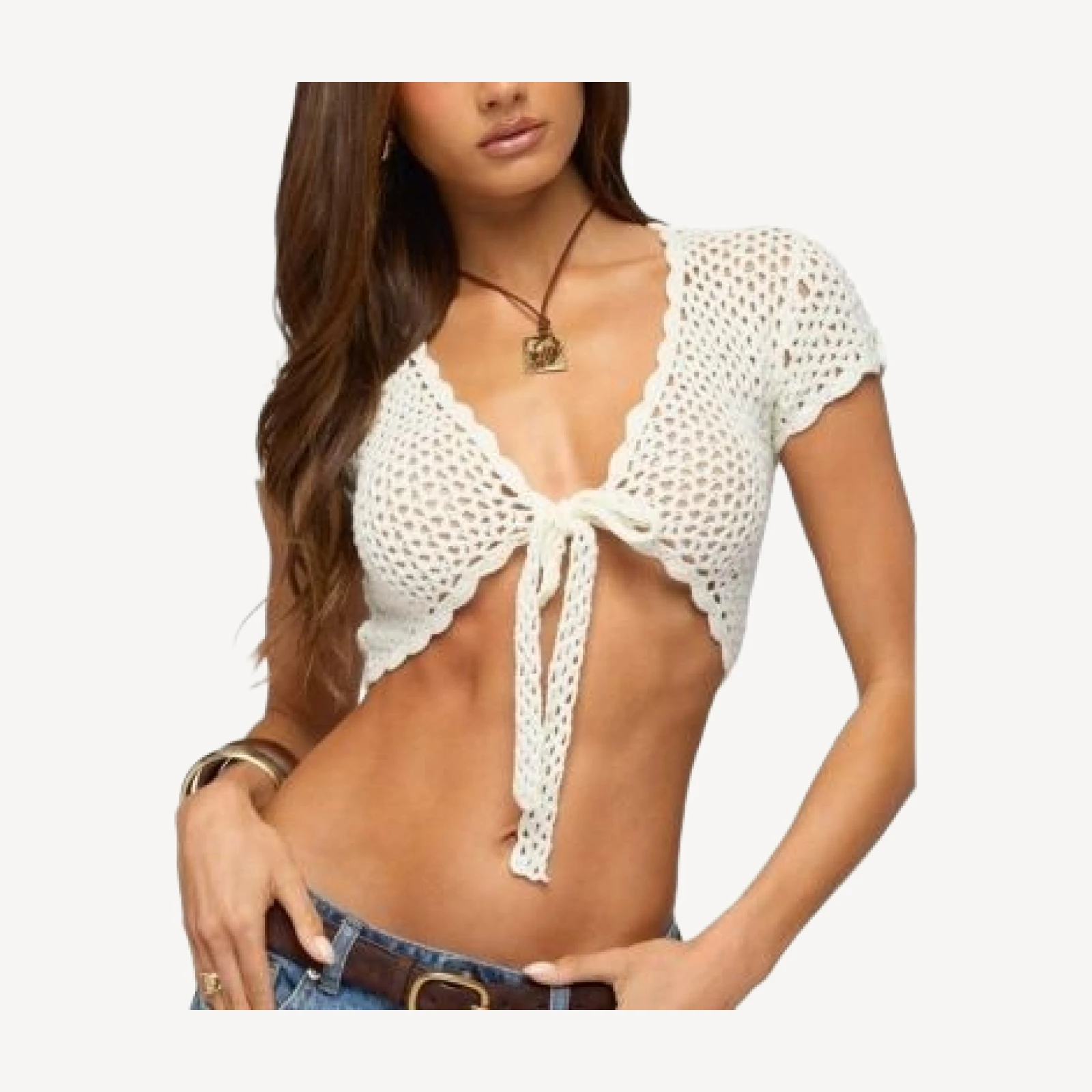Edikted Benya Crochet Tie Front Top