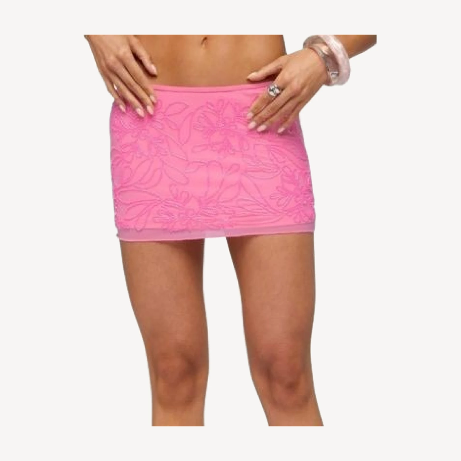 Edikted Ilse Beaded Floral Mesh Mini Skirt