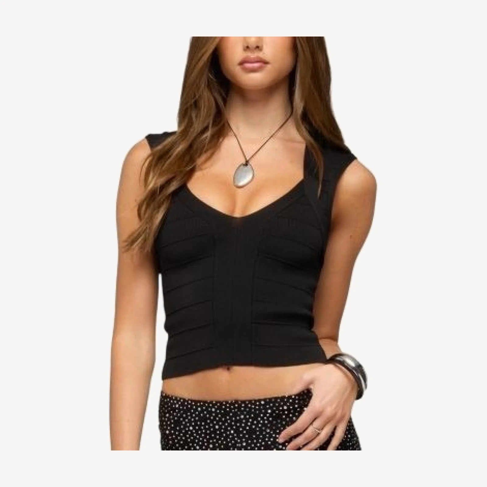 Edikted Yumei Knit V Neck Bandage Top