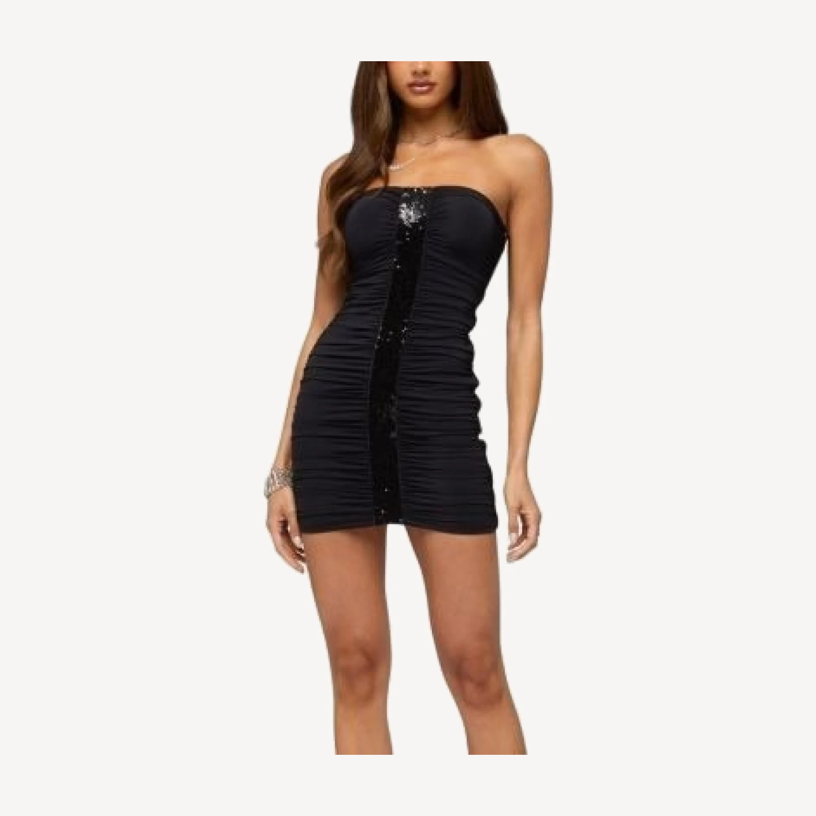 Edikted Ivee Ruched Sequin Panel Mini Dress
