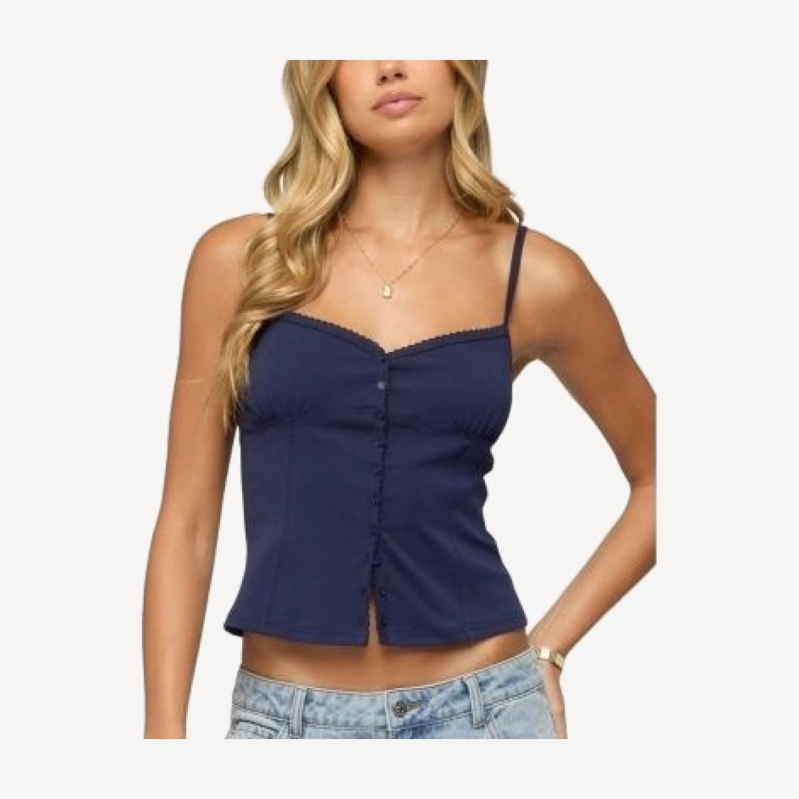 Edikted Delia Sweetheart Button Up Tank Top