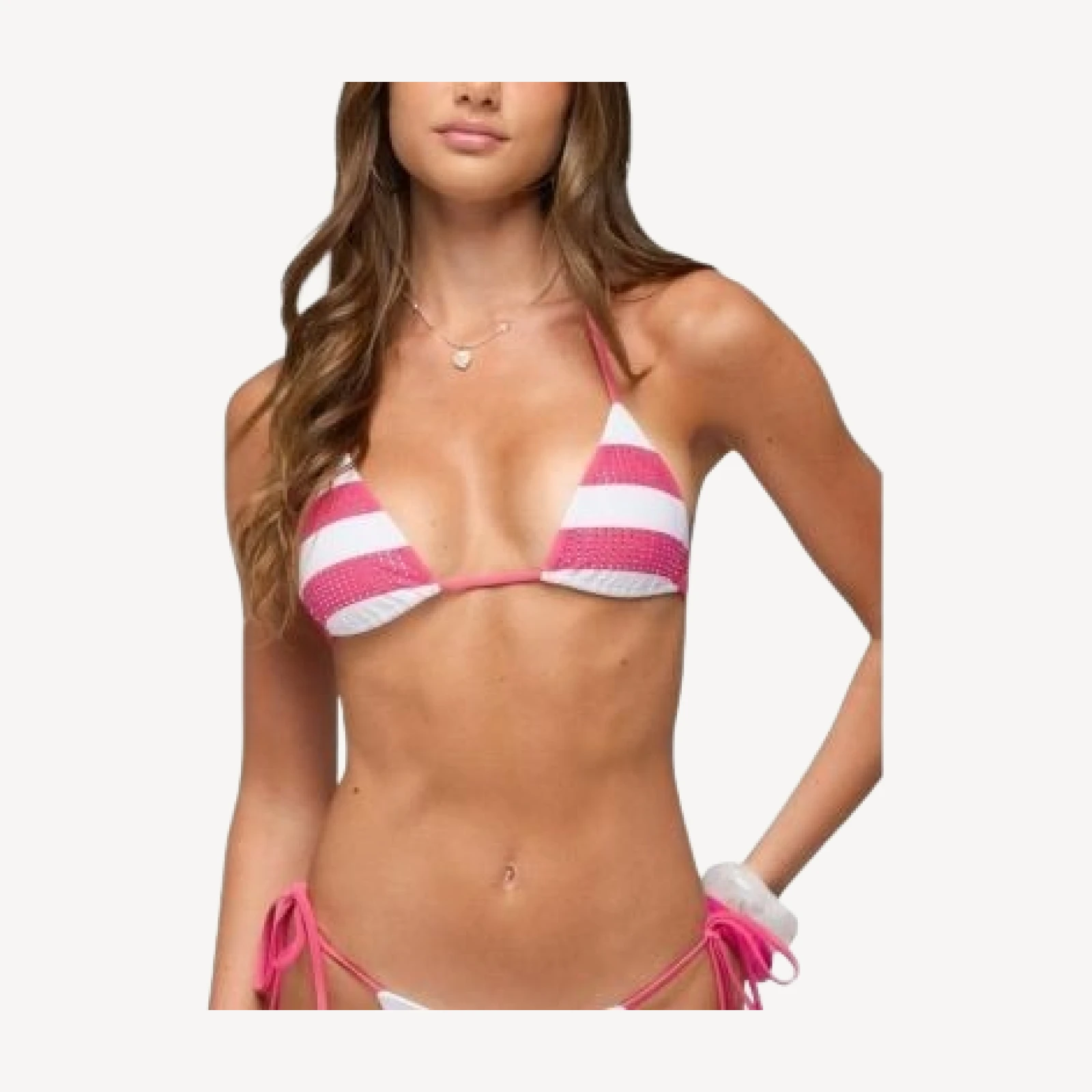 Edikted Bellie Rhinestone Striped Bikini Top
