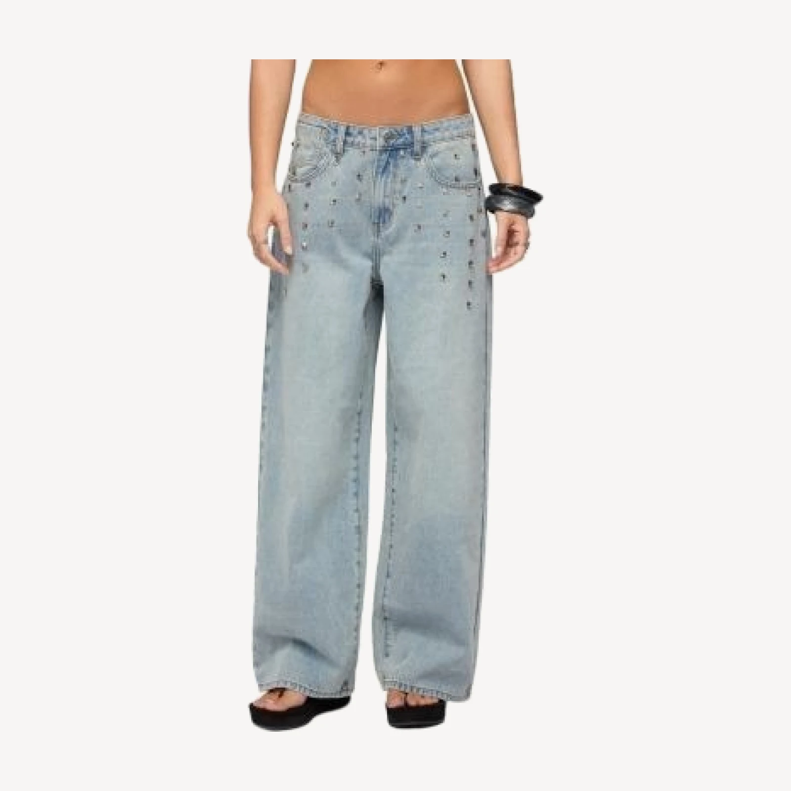 Edikted Oaklee Studded Low Rise Baggy Jeans