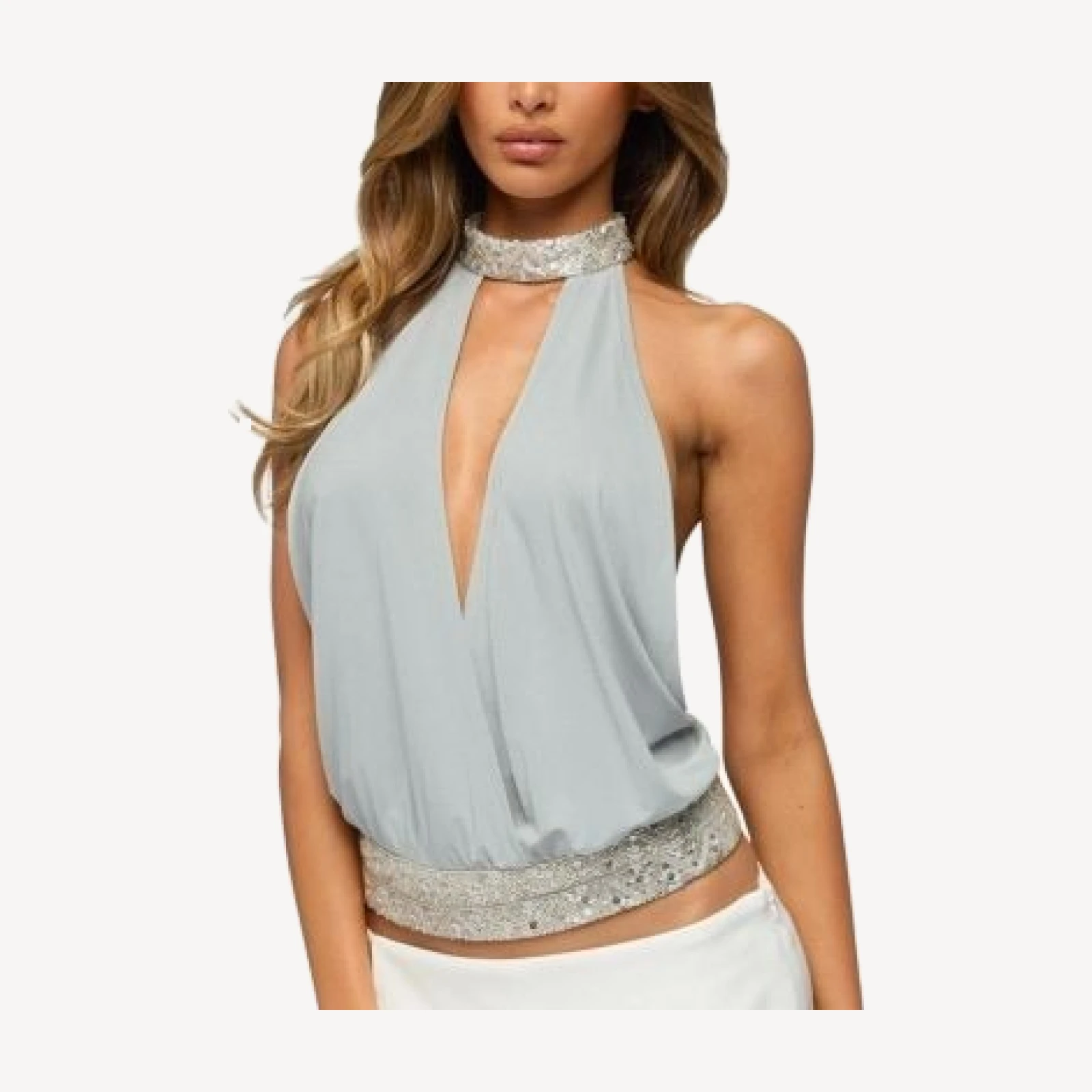 Edikted Pria Beaded Backless High Neck Top