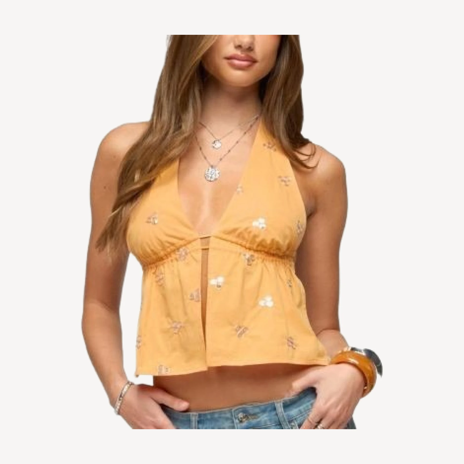 Edikted Cherra Sequin Split Front Halter Top
