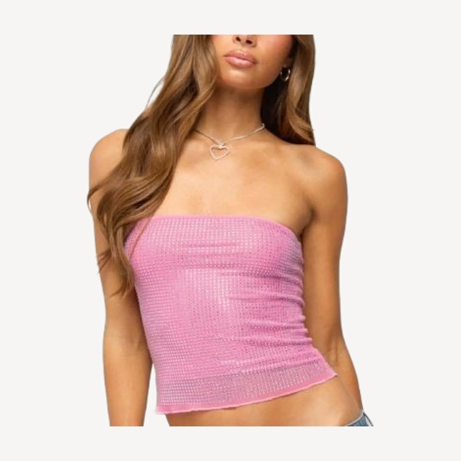 Edikted Olea Rhinestone Mesh Strapless Top