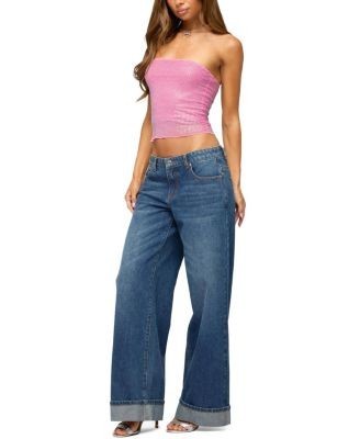 Edikted Olea Rhinestone Mesh Strapless Top