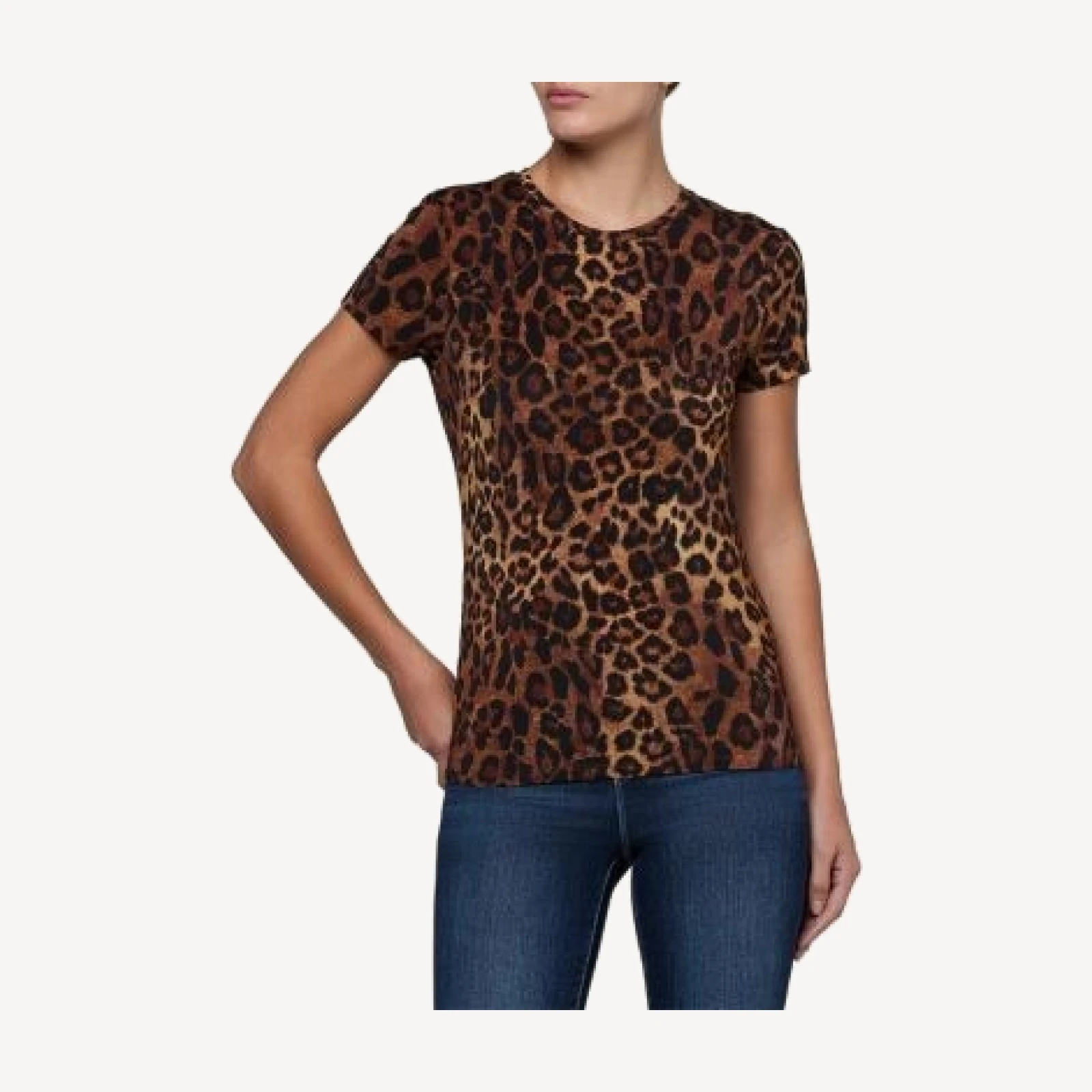 L'Agence Crewneck Short Sleeve Javan Leopard Tee