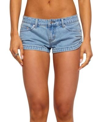 Edikted Pleated Low Rise Denim Micro Shorts