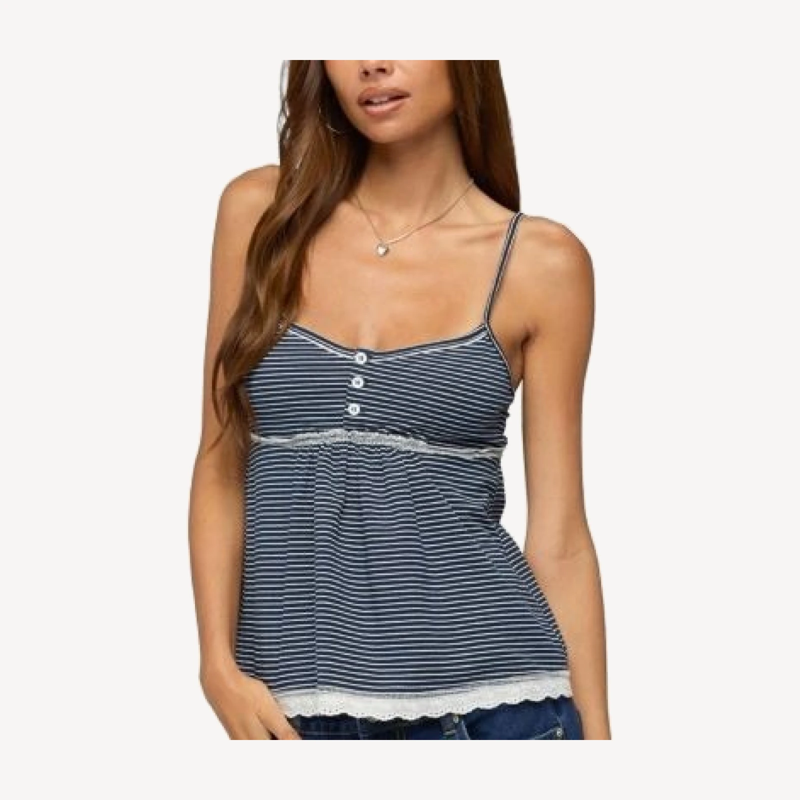 Edikted Eyelet & Striped Babydoll Tank Top