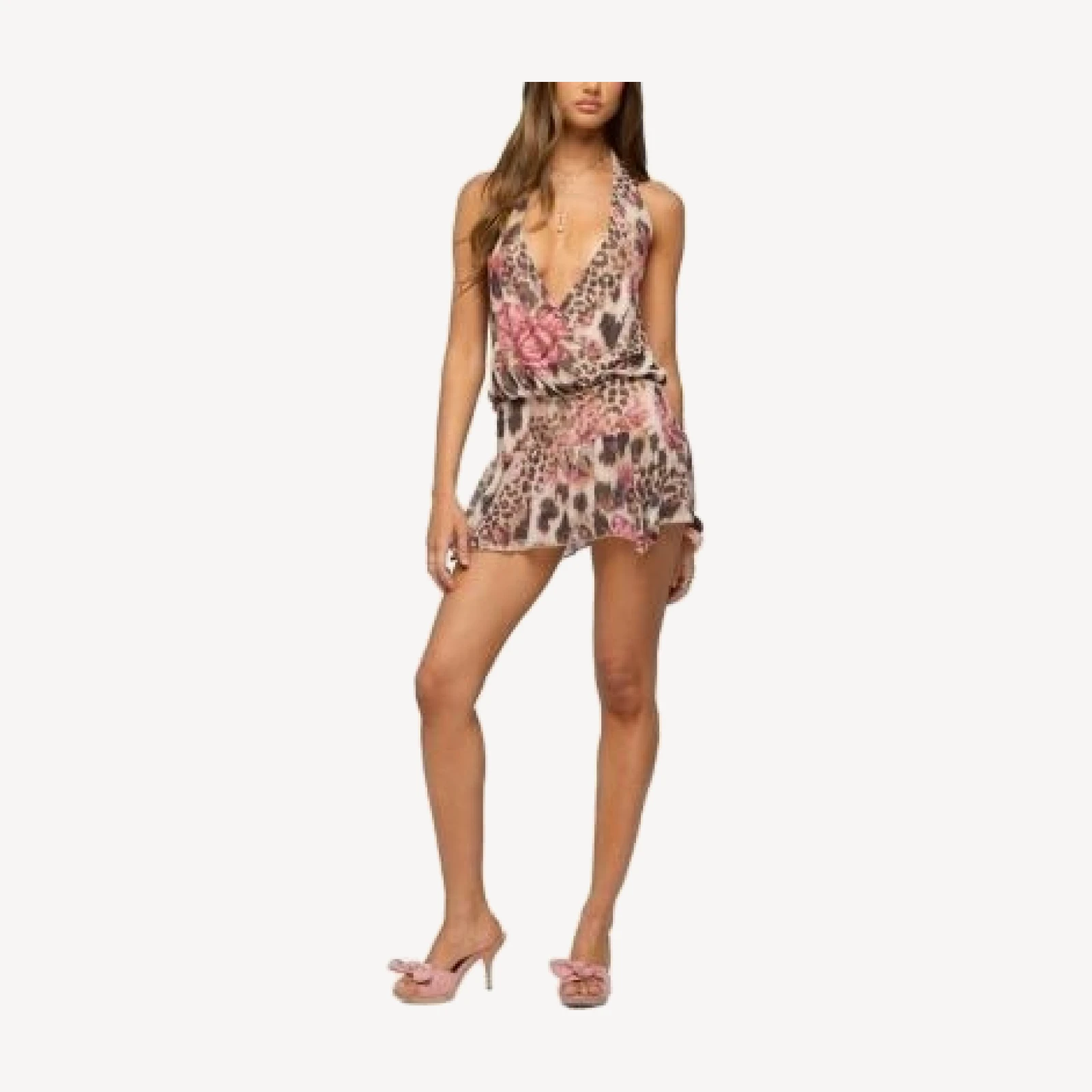 Edikted Aleena Floral Leopard Halter Mini Dress