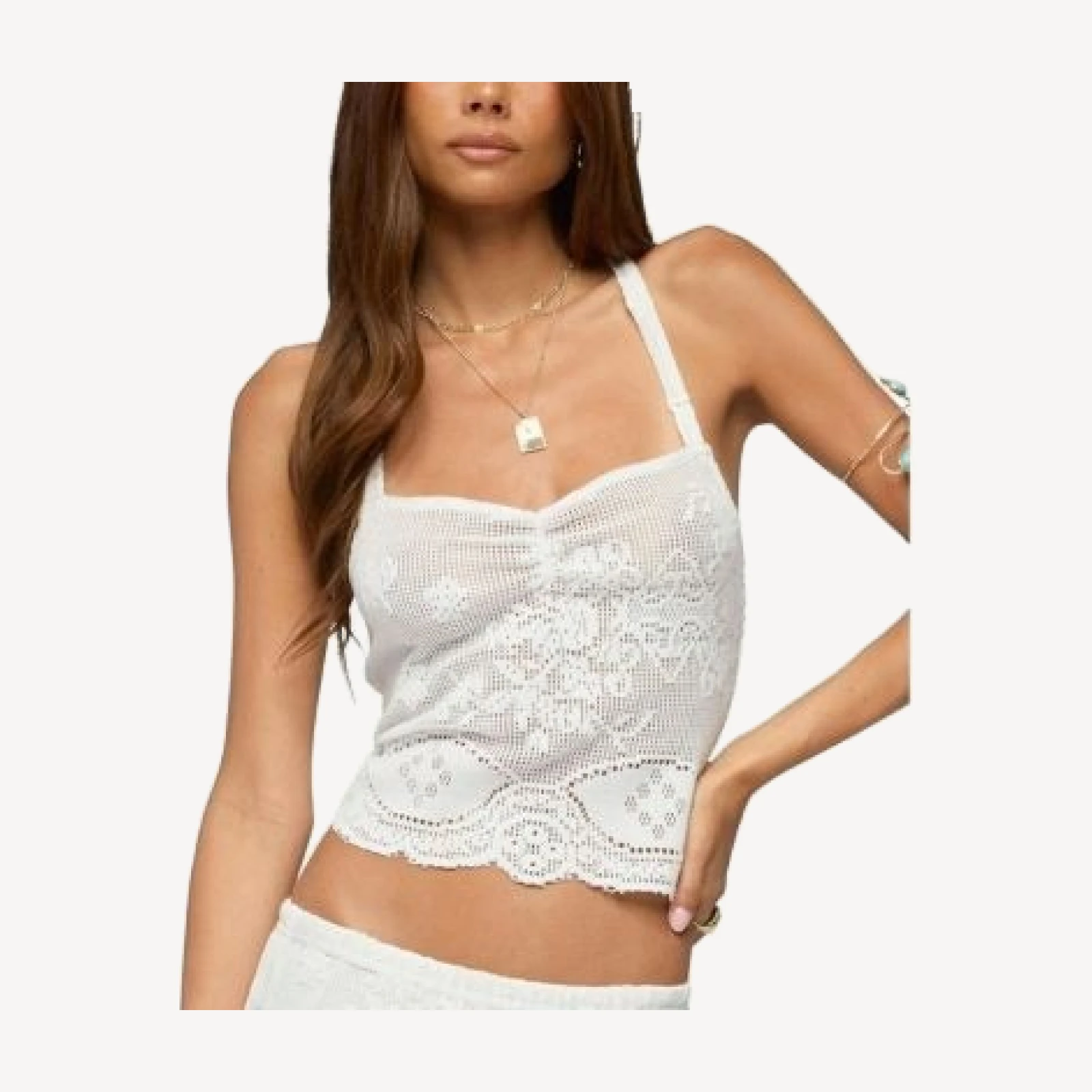 Edikted Milaya Sheer Crochet Square Neck Top