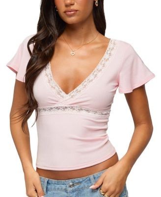 Edikted Yvetta Lacey Flutter Sleeve Top