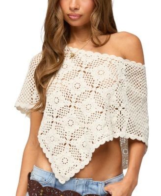 Edikted Lilianna Scalloped Crochet Poncho