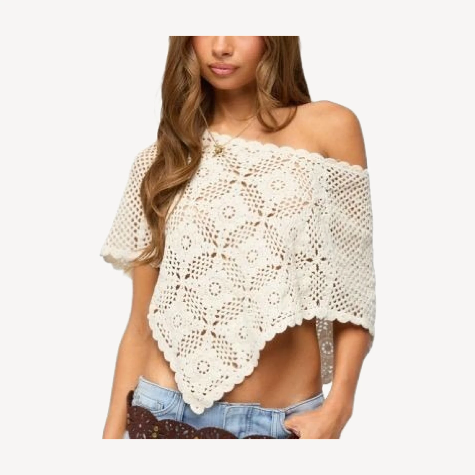 Edikted Lilianna Scalloped Crochet Poncho