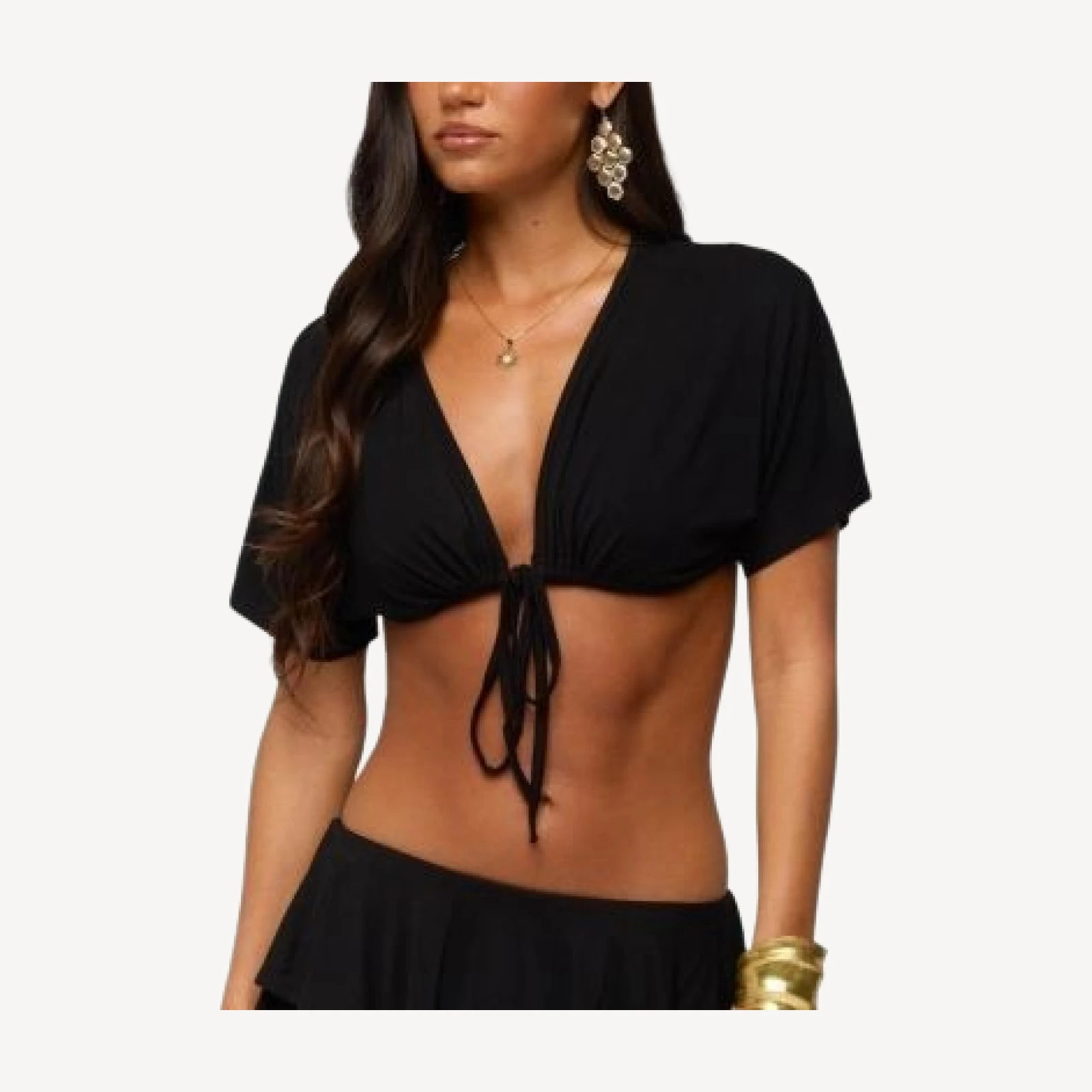 Edikted Micky Tie V Neck Crop Top