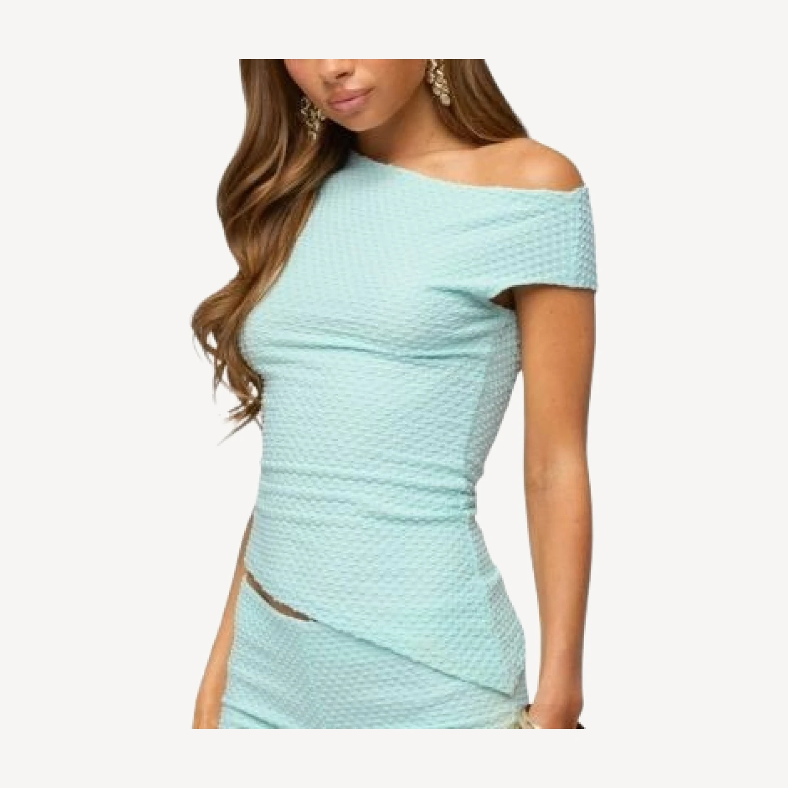 Edikted Atile Asymmetric Off Shoulder Textured Top