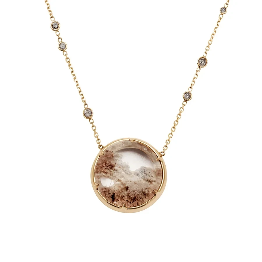 Terra Firma Cabochon Necklace - Yellow Gold, Quartz & Grey Diamonds