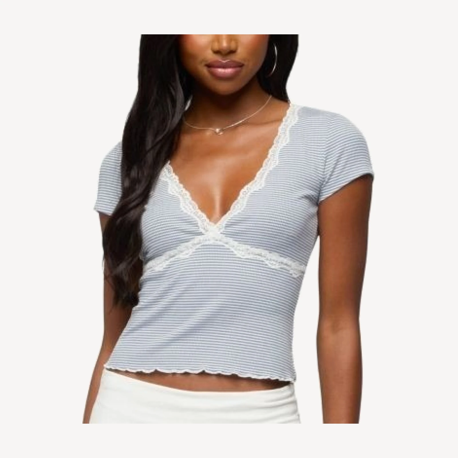 Edikted Alvera Lacey Striped V Neck Top
