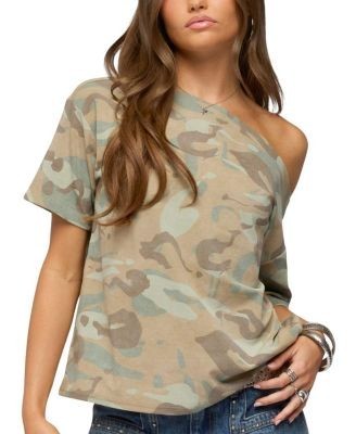 Edikted Miltah Camo Off Shoulder Top