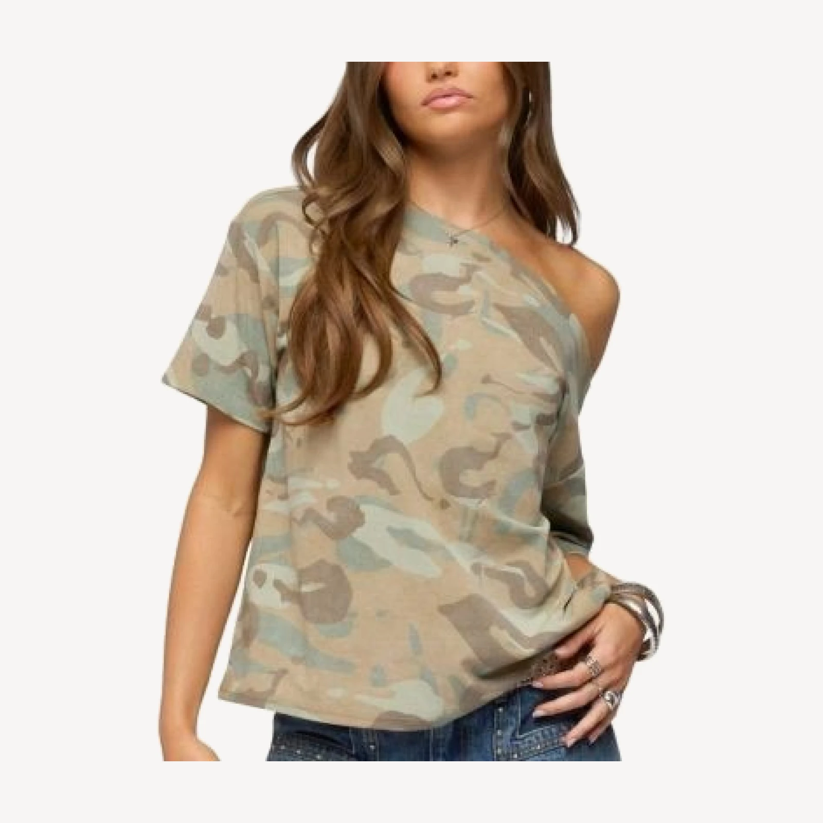 Edikted Miltah Camo Off Shoulder Top