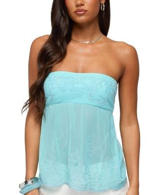 Edikted Corra Rhinestone Lace Cutout Top