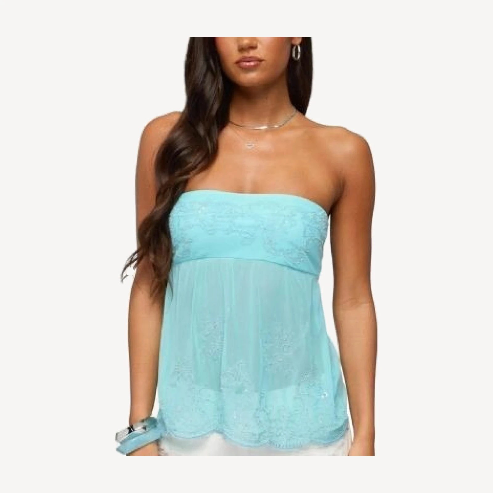 Edikted Corra Rhinestone Lace Cutout Top