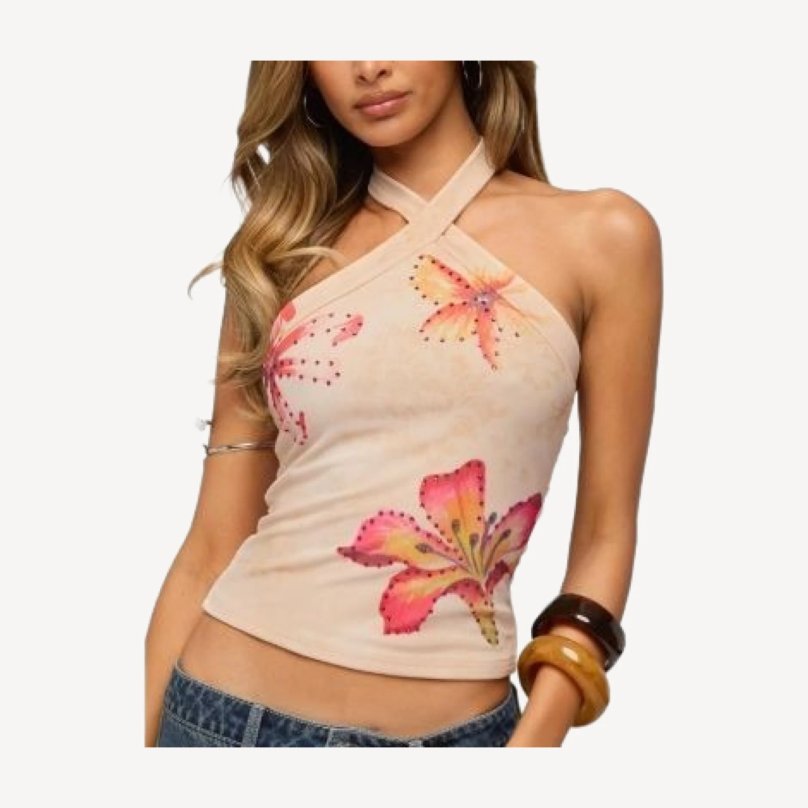 Edikted Nadina Floral Rhinestone Halter Top