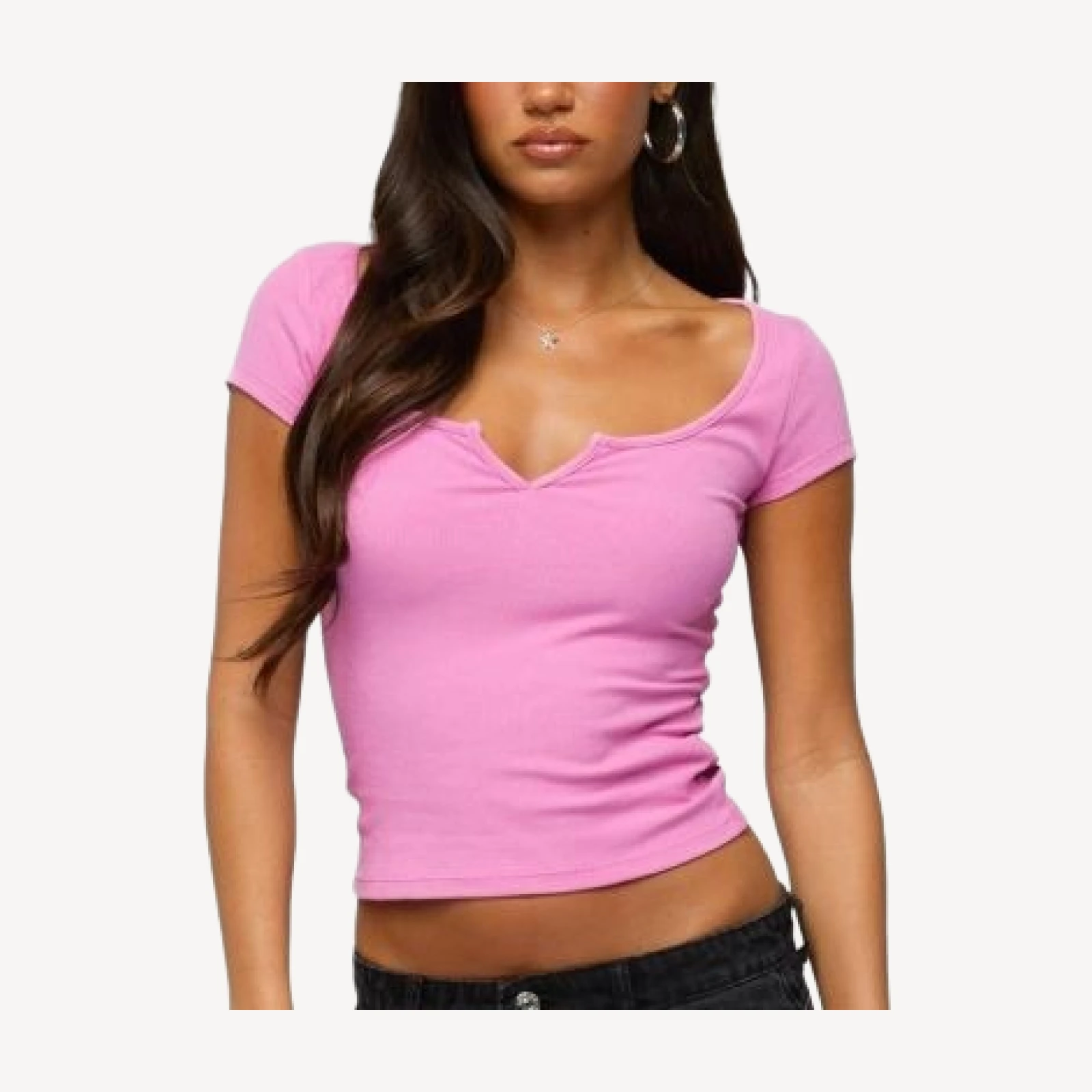 Edikted Jeanna Notch Scoop Neck T Shirt