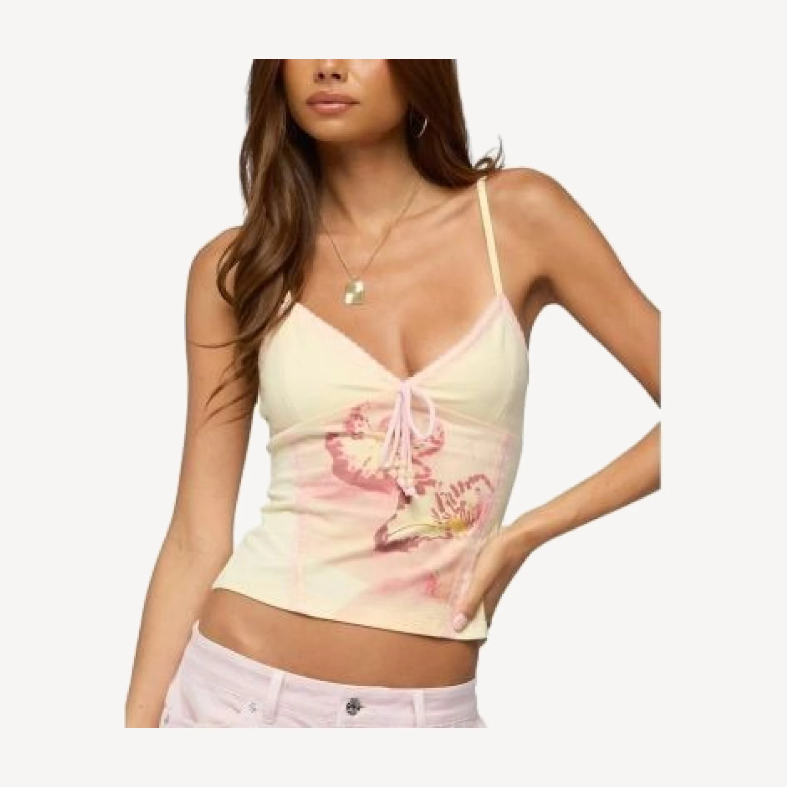 Edikted Conry Tie Front Floral Tank Top