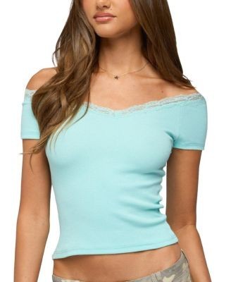 Edikted Moranne Lacey Off Shoulder Ribbed Top