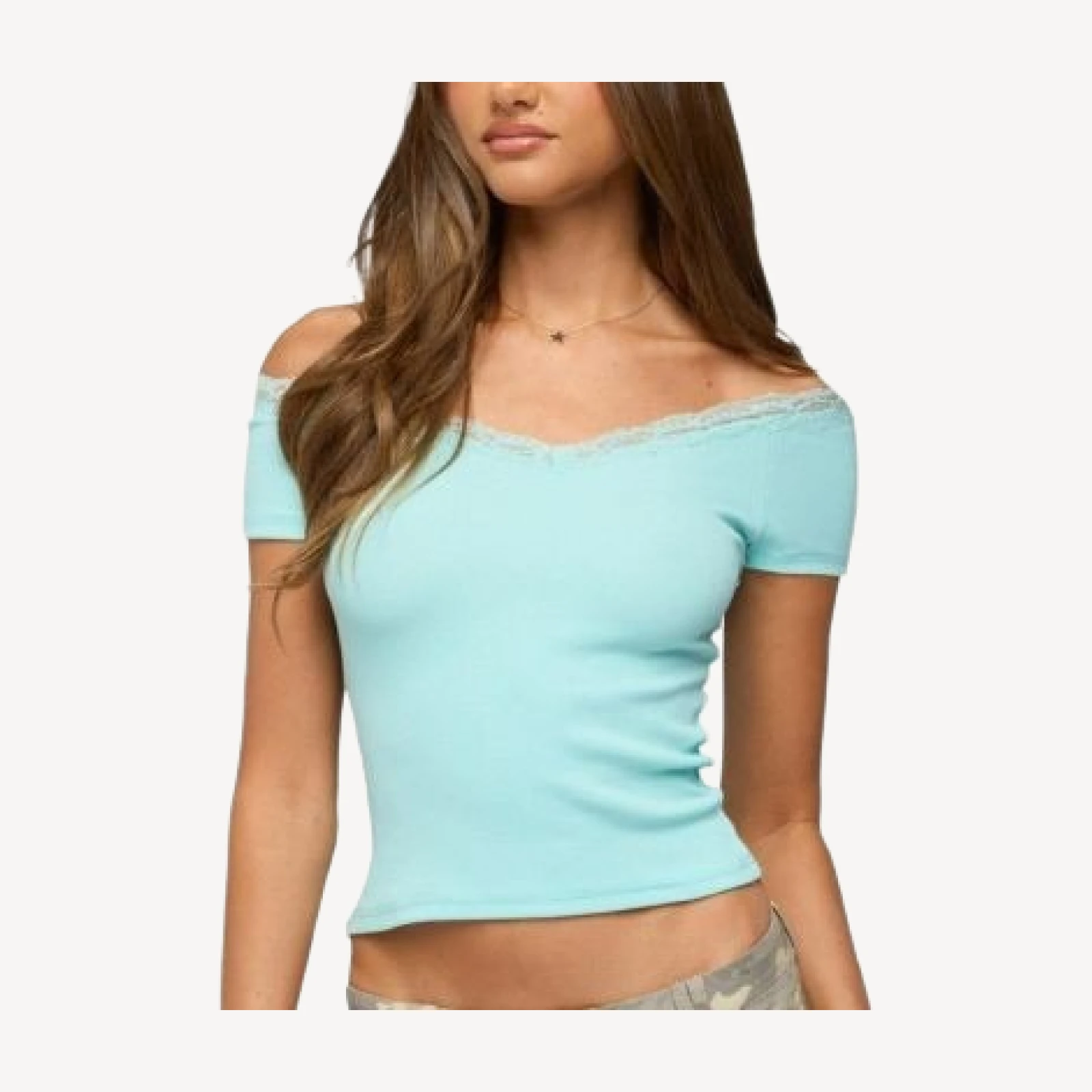 Edikted Moranne Lacey Off Shoulder Ribbed Top