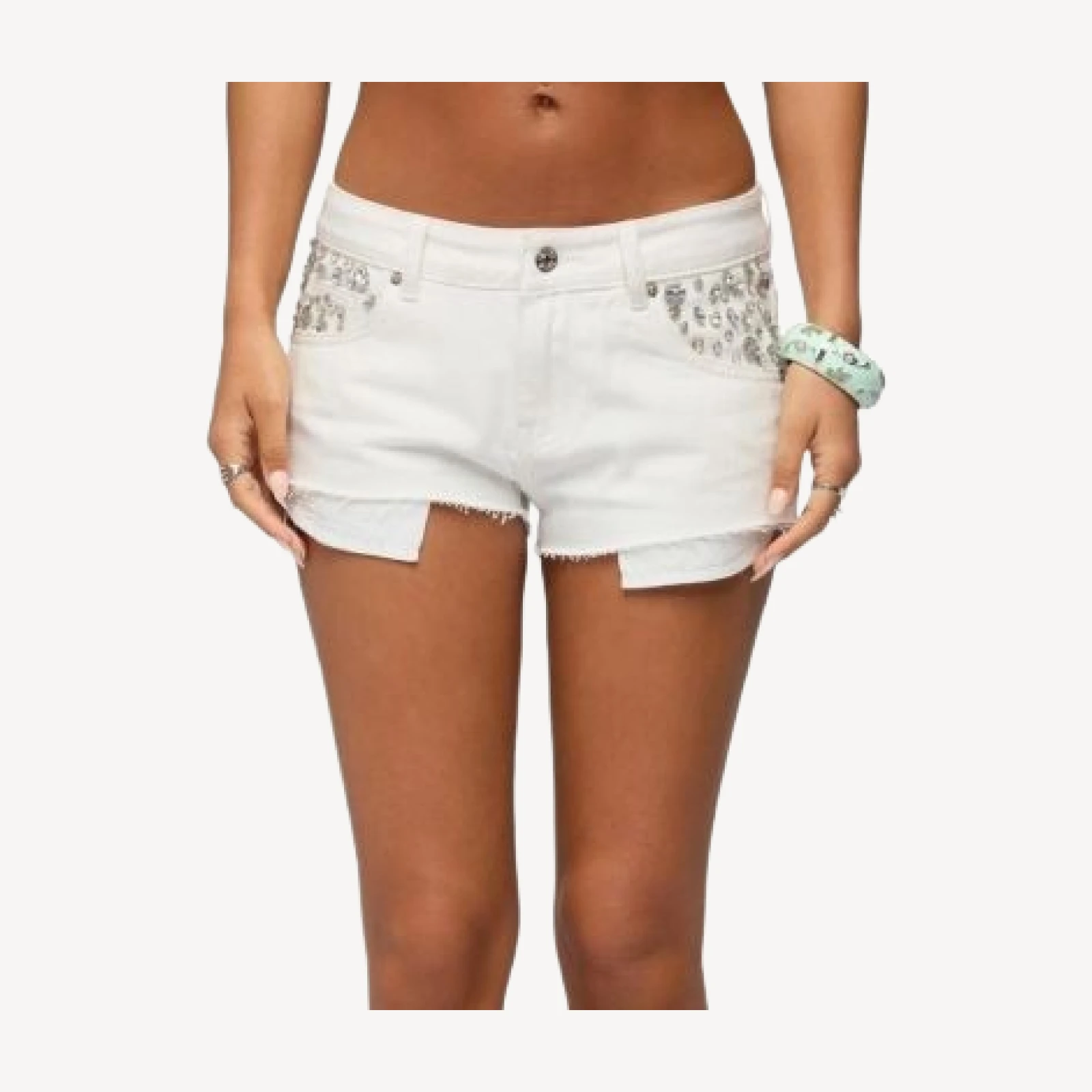 Edikted Gia Gem Low Rise Micro Denim Shorts
