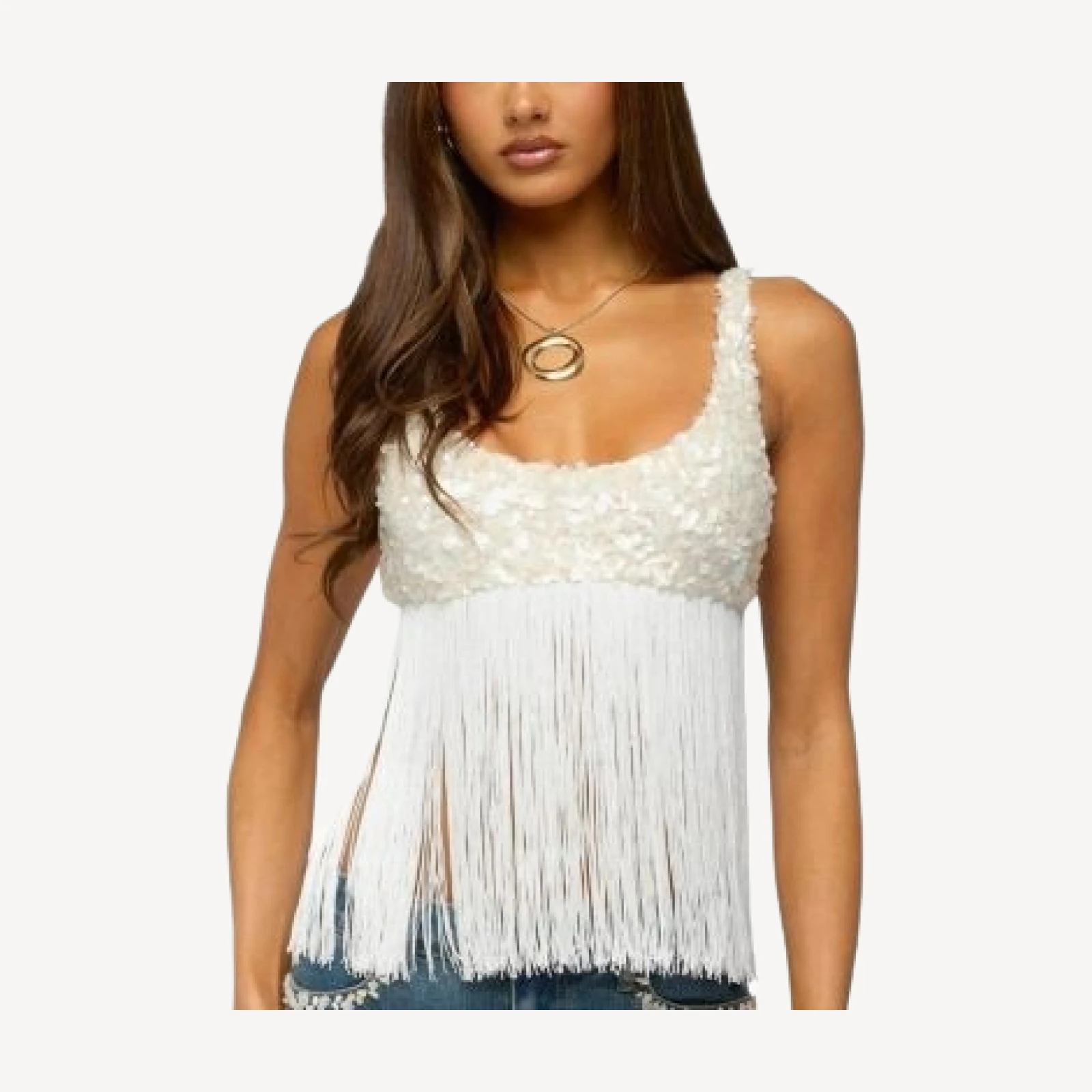 Edikted Petrah Sequin Fringed Bra Top