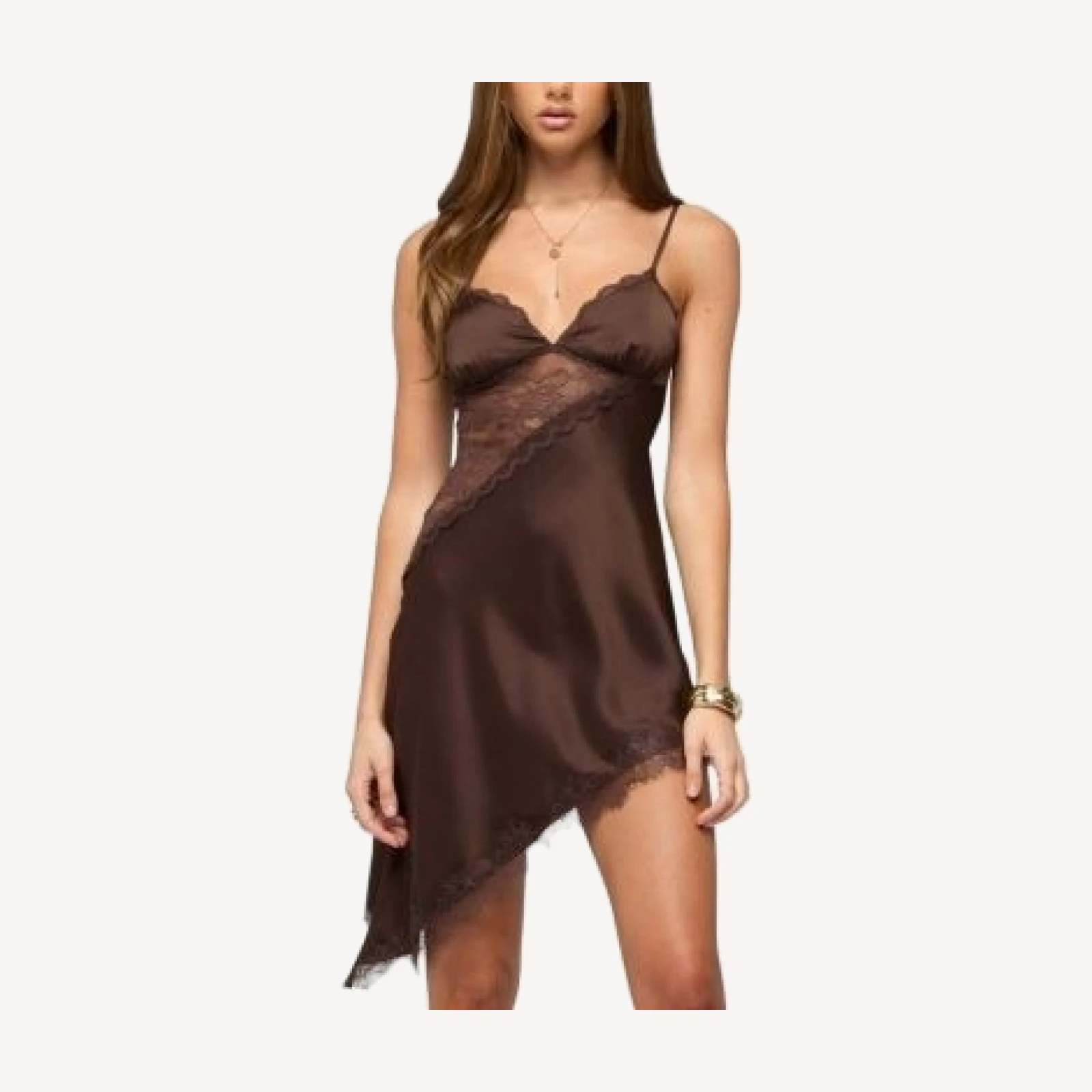Edikted Kit Asymmetric Lacey Satin Effect Dress