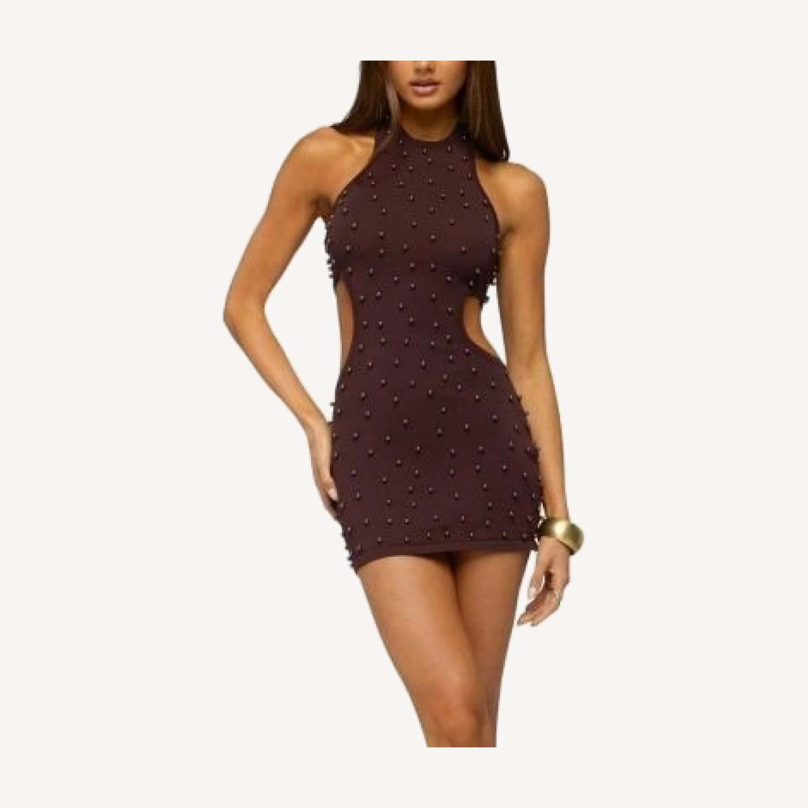 Edikted Kelcey Bead Cutout Knit Mini Dress