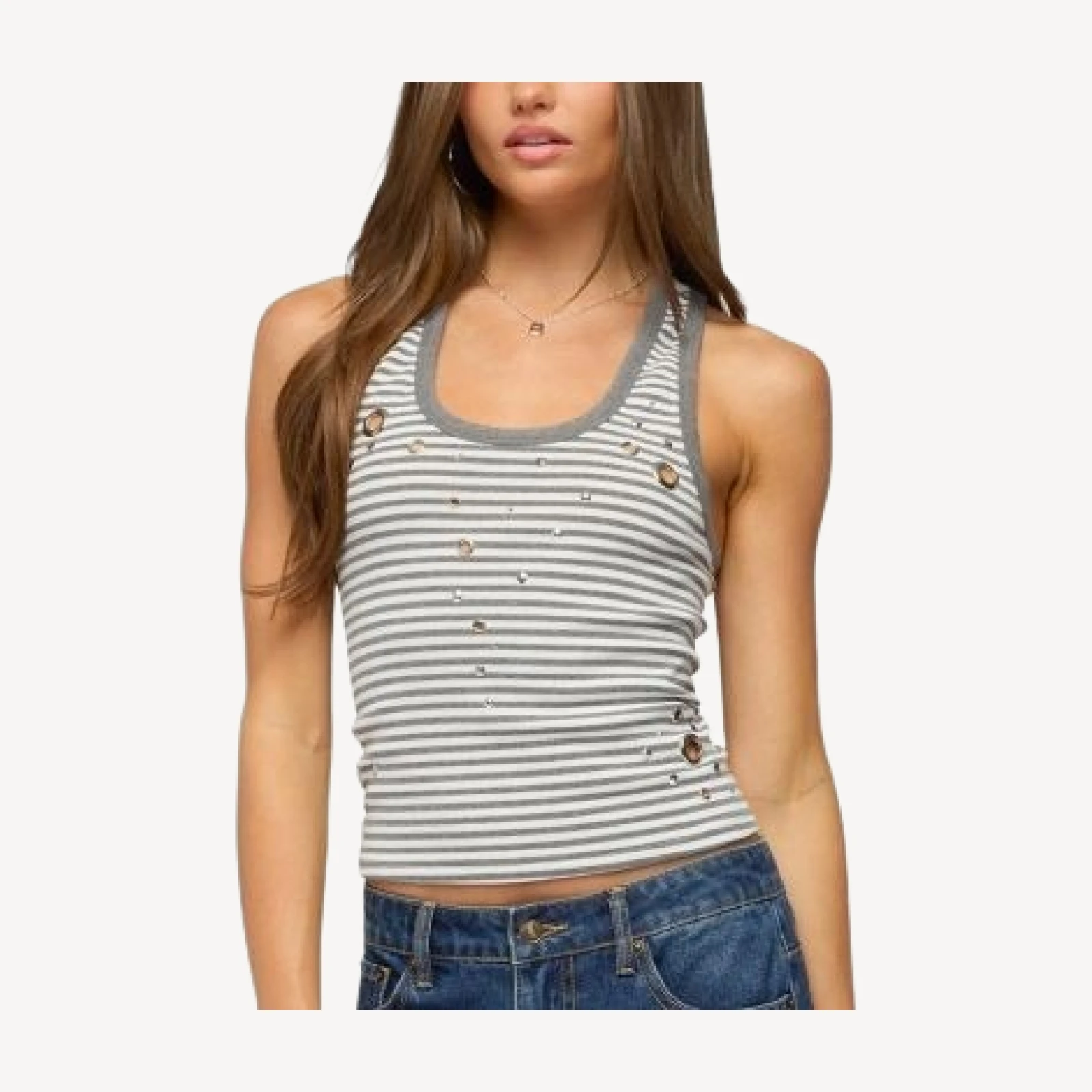 Edikted Sindy Grommet & Stud Striped Tank Top