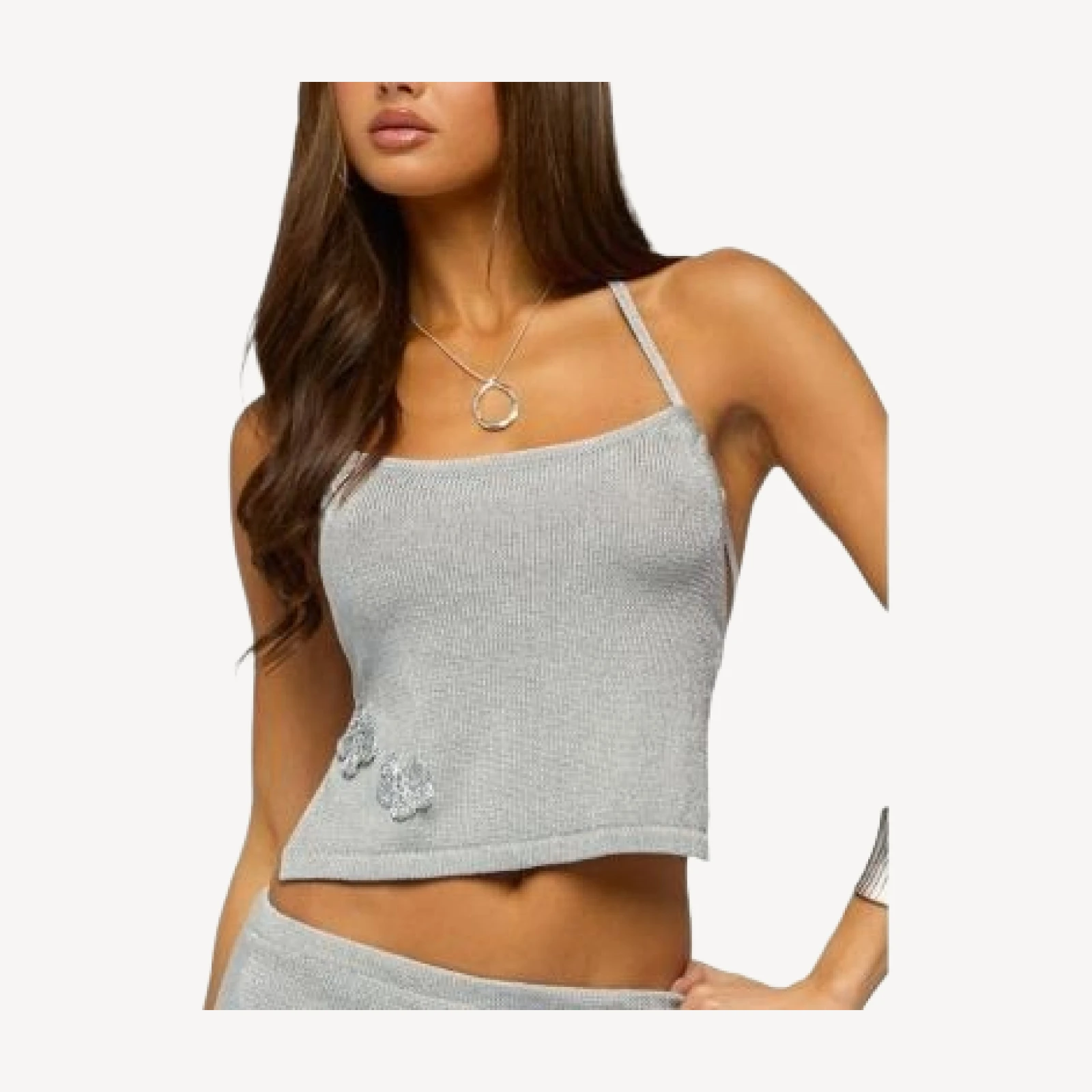 Edikted Teagyn Backless Metallic Knit Top