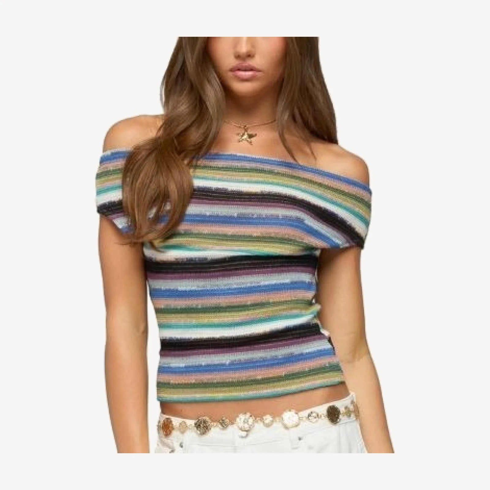 Edikted Irenea Striped Knit Off Shoulder Top