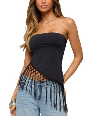 Edikted Sarika Asymmetric Fringe Strapless Top